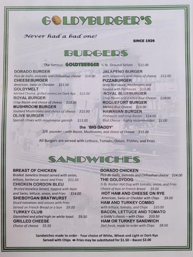 Goldyburgers Menu image 1